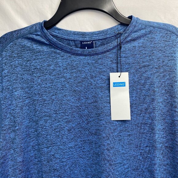 LEDING Workout Running Crew Neck T-Shirt Men Large Blue Dry-Fit Short Sleeve New - Picture 13 of 16